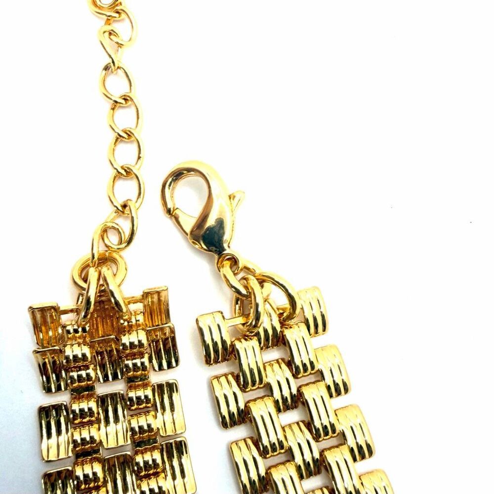 Vintage Gold Tone Basket Weave Bib Collar Statement Necklace - Picture 4 of 7